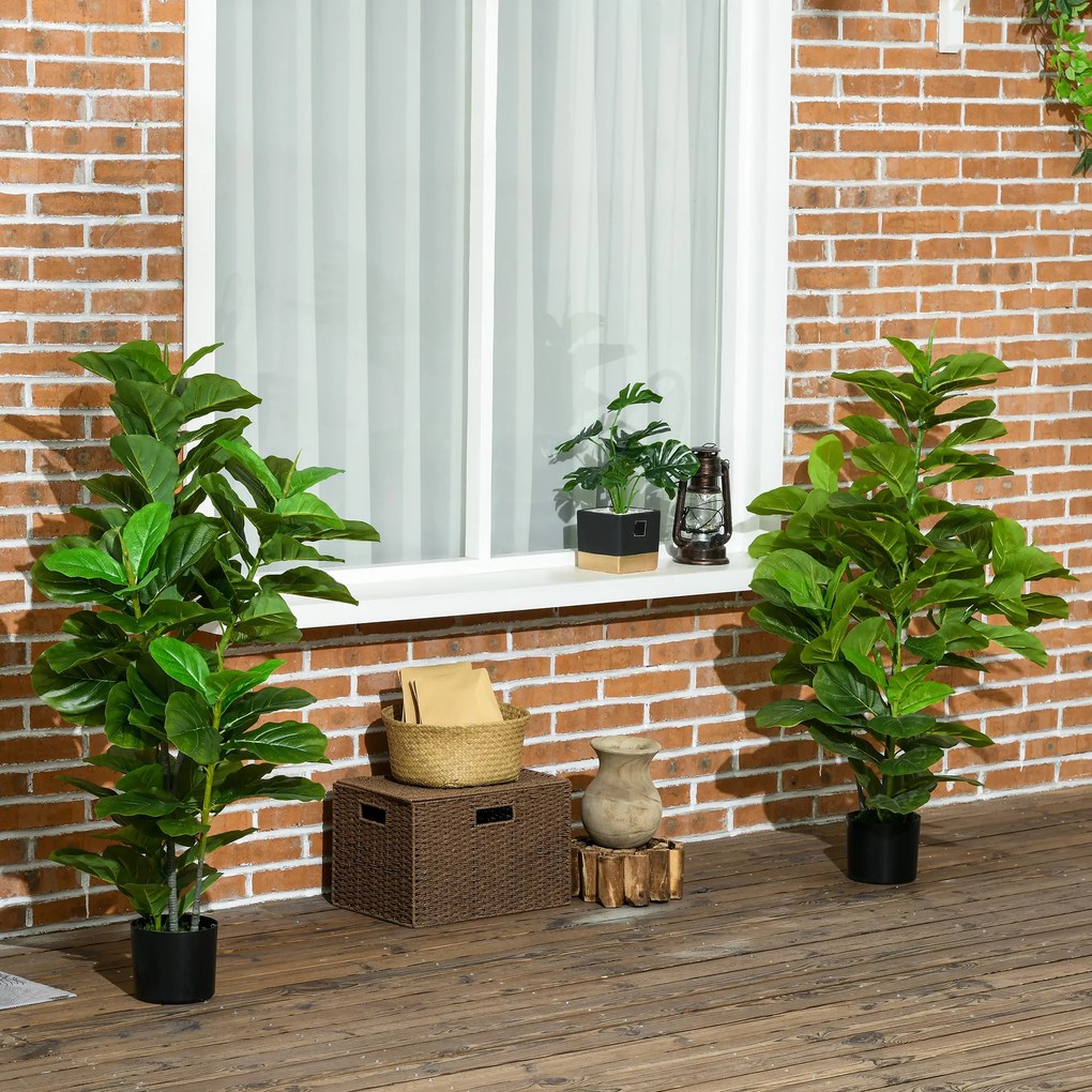 Conjunto de 2 Plantas Artificiais Ficus 110 cm com 90 Folhas Musgo e Vaso Planta Artificial Decorativa para Interior e Exterior Verde