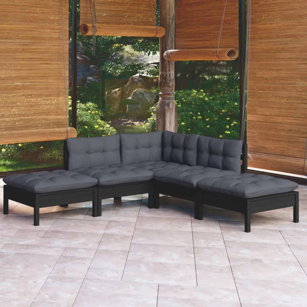 vidaXL 5 pcs conjunto lounge de jardim c/ almofadões pinho maciço