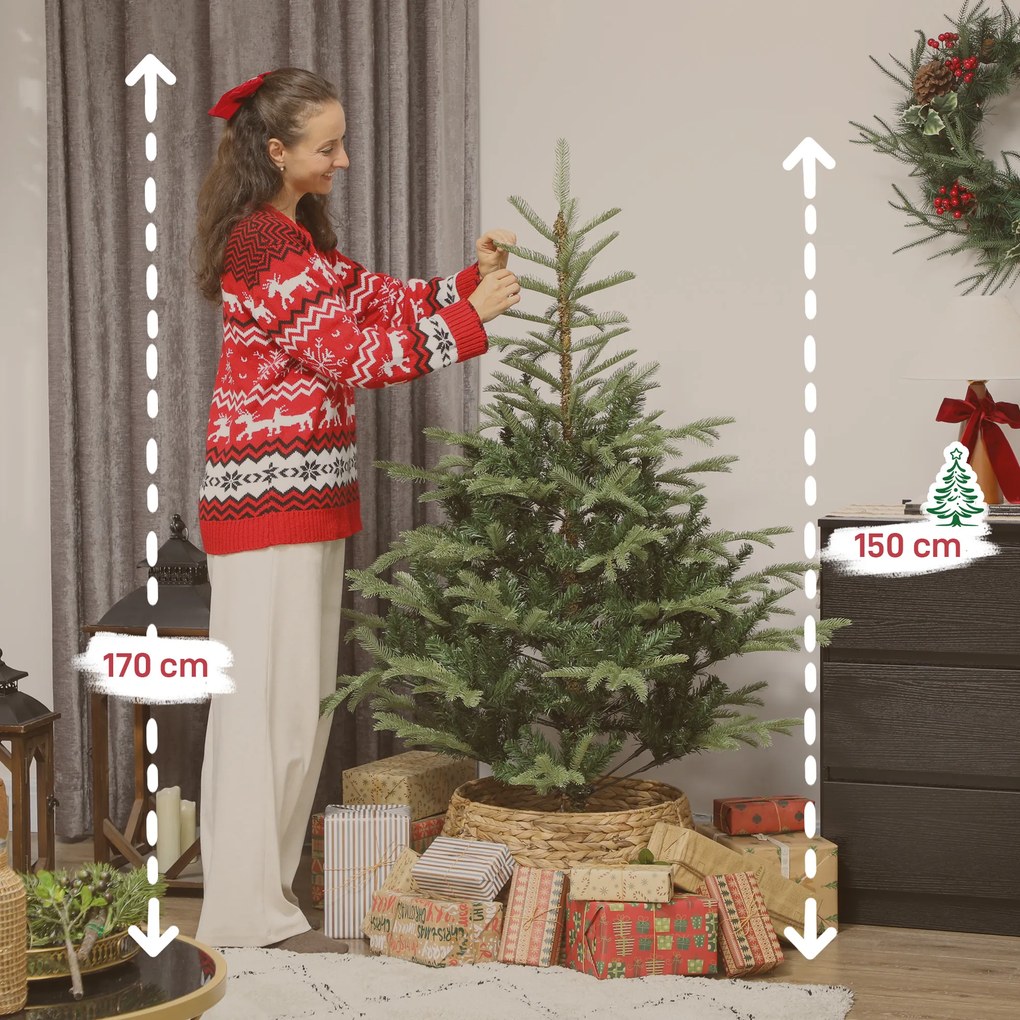 Árvore de Natal Artificial 150 cm com 492 Ramos Densos e Suporte Metálico Dobrável para Interior Verde