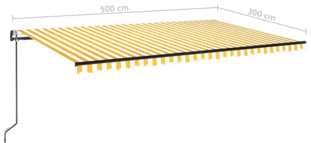 Toldo autom. LED e sensor de vento 500x300 cm amarelo/branco