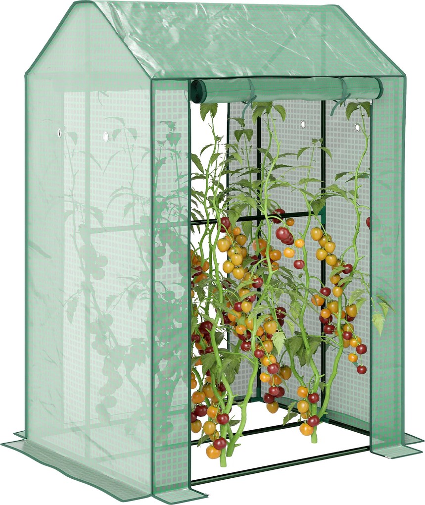Estufa de jardim com 2 compartimentos e 2 portas enroláveis 100  x 80 x 150  cm - 0,8 m² Estufa para tomates Verde