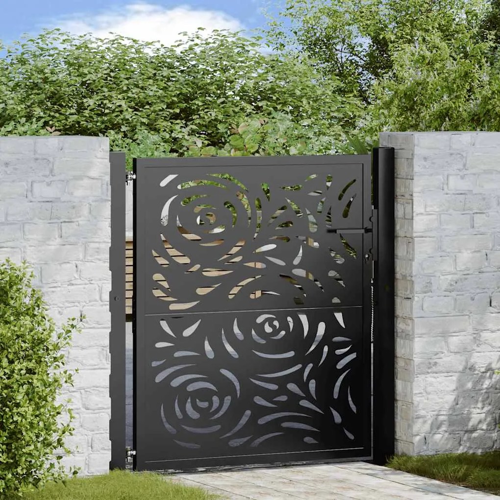 vidaXL Portão de jardim 105x106 cm design de chama de aço preto