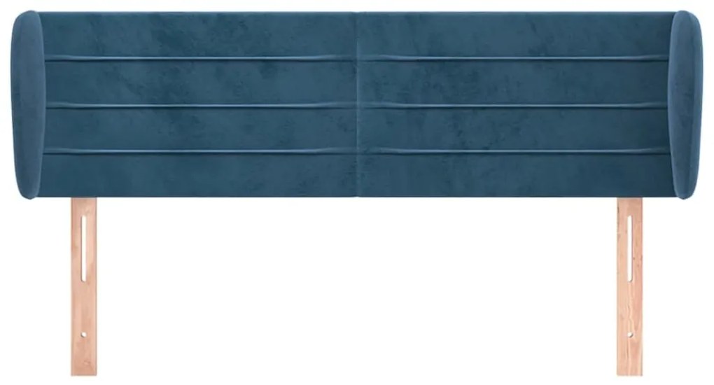 Cabeceira de cama c/ abas veludo 147x23x78/88cm azul-escuro