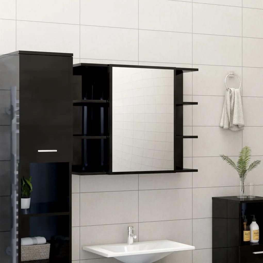 Armário casa banho c/ espelho 80x20,5x64cm contraplacado preto