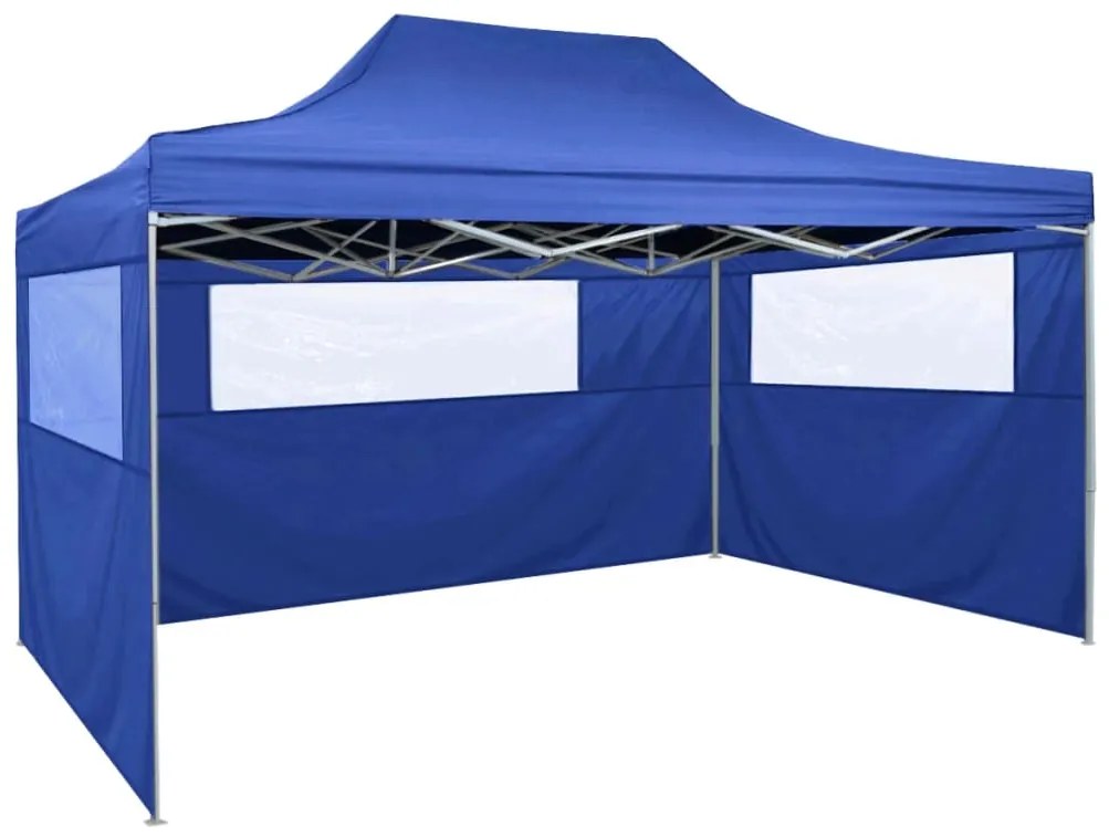 vidaXL Tenda dobrável profissional festas 3 paredes 3x4 m aço azul