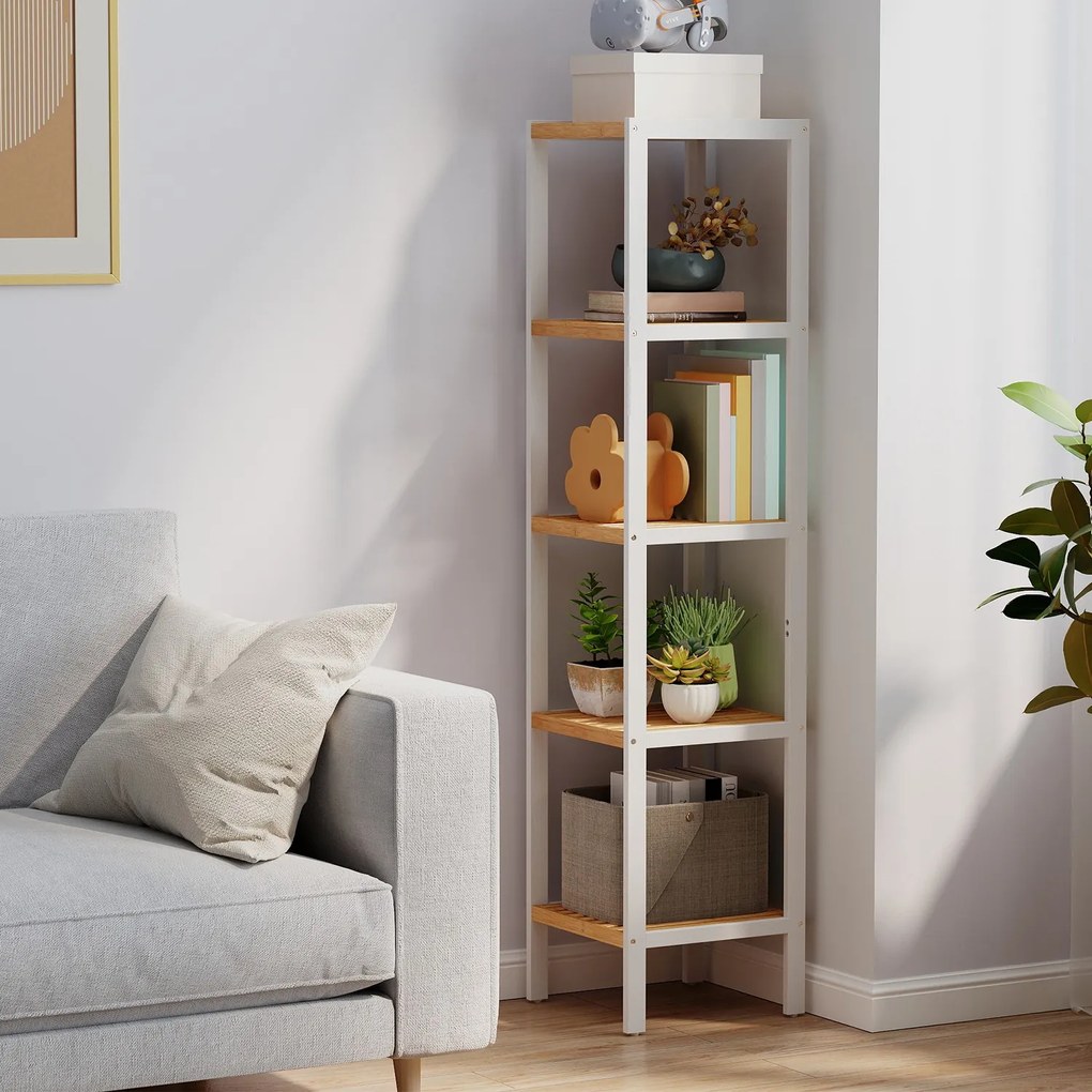 Estante para casa de banho com 5 prateleiras 33 x 33 x 146 cm branco nuvem-bege natural