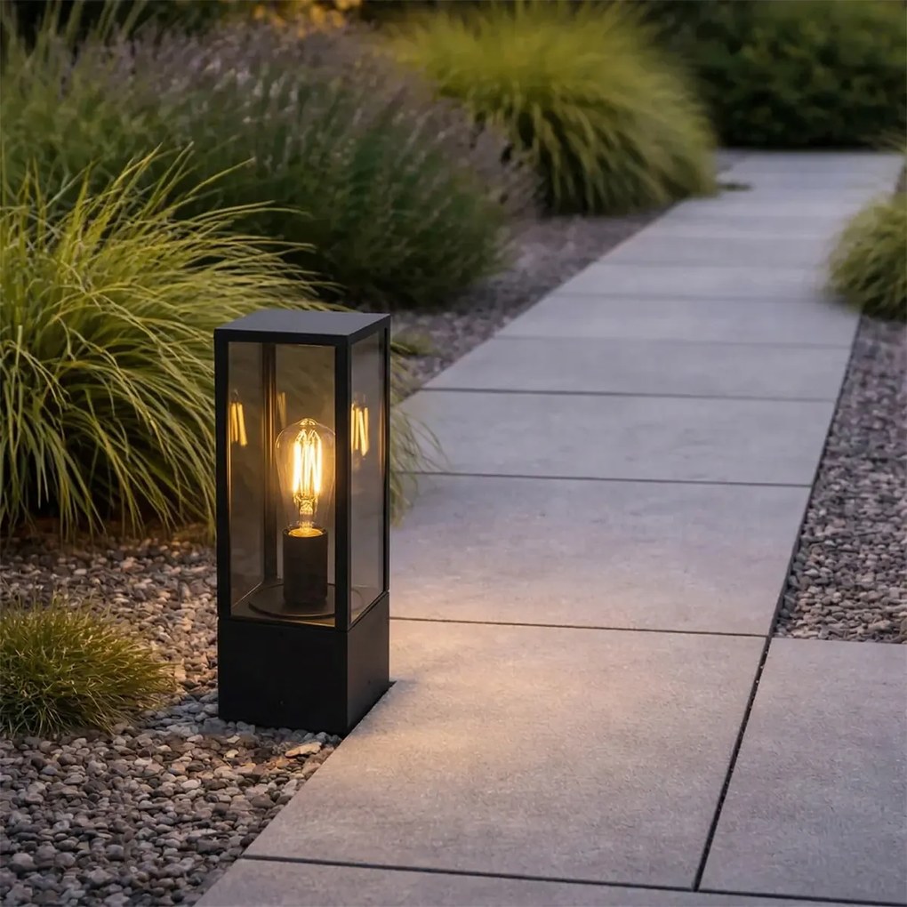 Candeeiro de pé exterior preto com vidro fumê 40 cm IP44 - Charlois