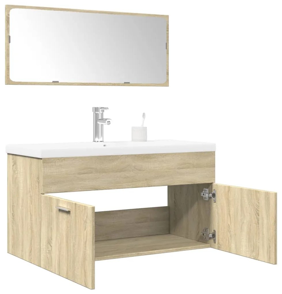 vidaXL 3 pcs conj. móveis casa banho derivados madeira carvalho sonoma