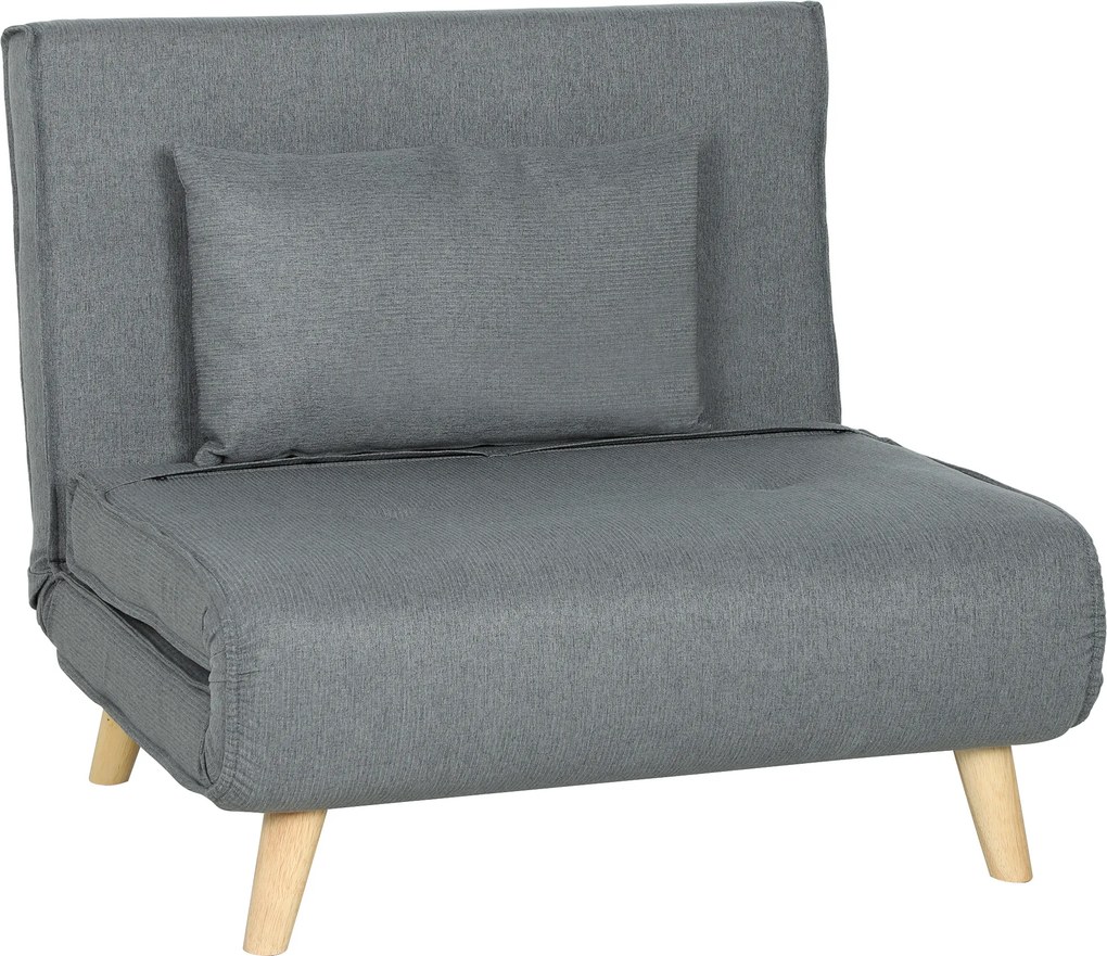 Poltrona 2 em 1 Sofá Cama Individual Dobrável com Encosto Ajustável e Almofada Carga 125 kg 90x78x79 cm Cinza