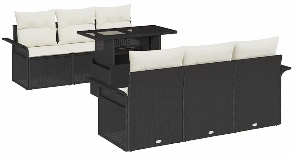 Conjunto de Sofá de Jardim vidaXL 7 Peças com Almofadas Rattan Poliést