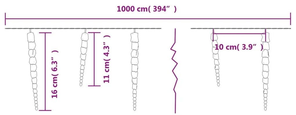 Luz de Natal pingente de gelo 100 luzes LED 10m acrílico branco