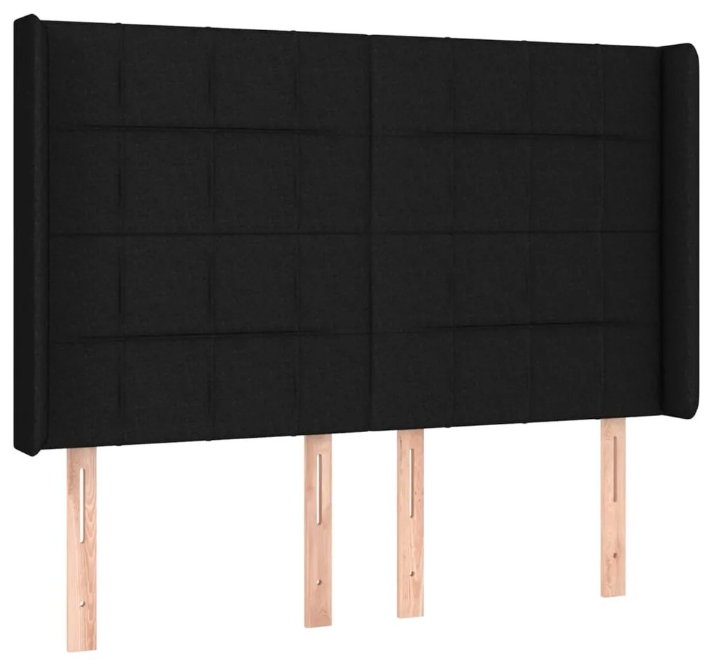 Cama box spring c/ colchão e LED 140x190 cm tecido preto