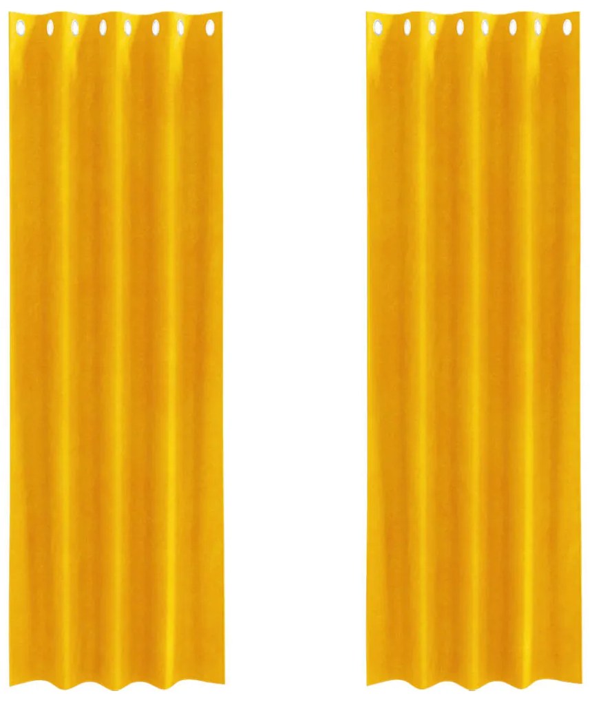 Cortinas Blackout vidaXL com Ilhós 2 pcs Amarelo Mostarda Veludo