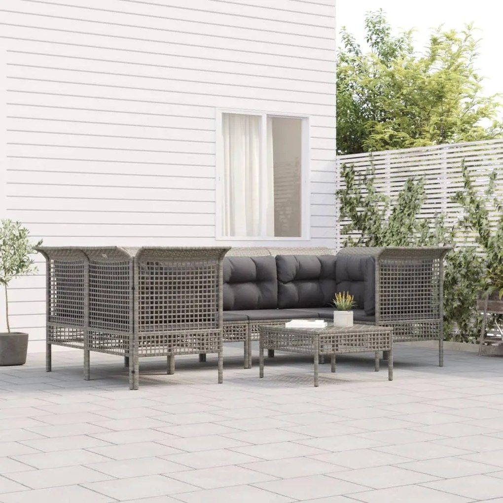 vidaXL 7 pcs conjunto lounge de jardim c/ almofadões vime PE cinzento