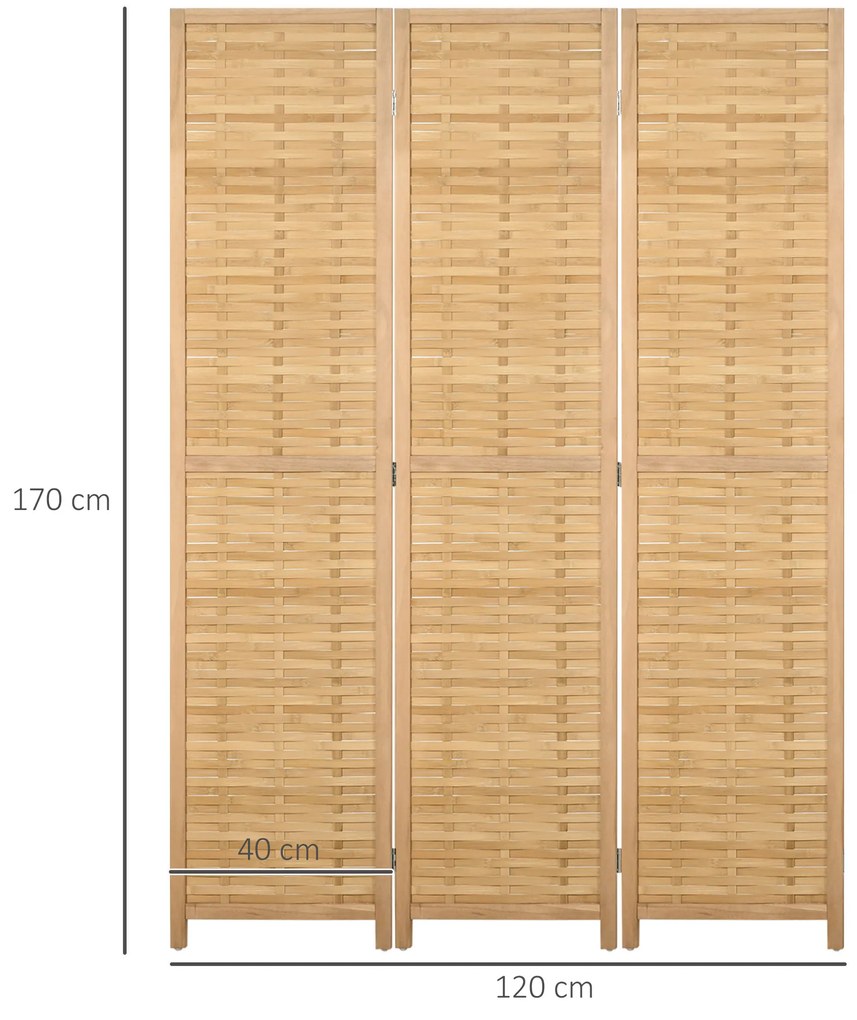 Biombo de 3 Paineis Separador de Ambientes Dobrável 120x1,8x170 cm Divisor de Ambientes com Padrão Tecido em Bambu Madeira