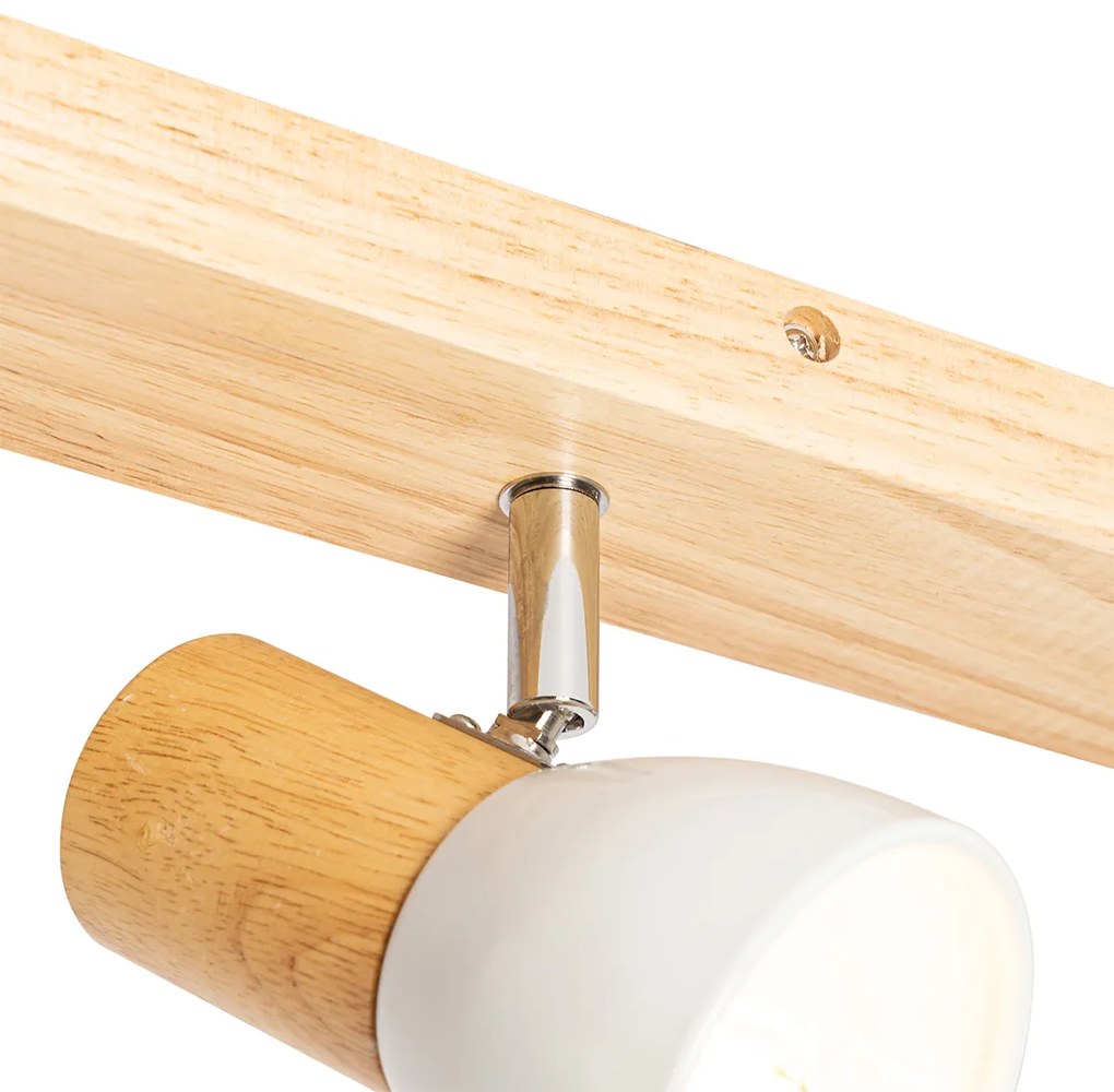 Candeeiro de teto em madeira com foco branco ajustável 4 luzes - Thorin Country / Rústico