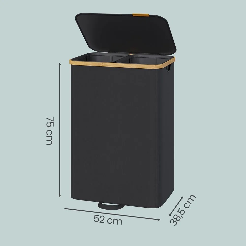 Cesto da roupa suja com tampa, 150L, 52 x 38,5 x 75 cm Preto