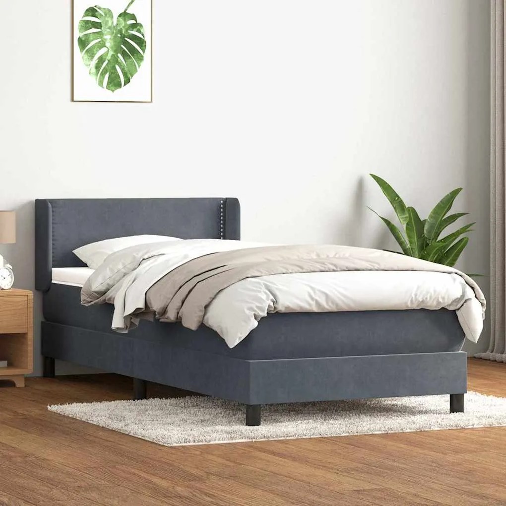 vidaXL Cama com molas/colchão 100x210 cm veludo cinzento-escuro