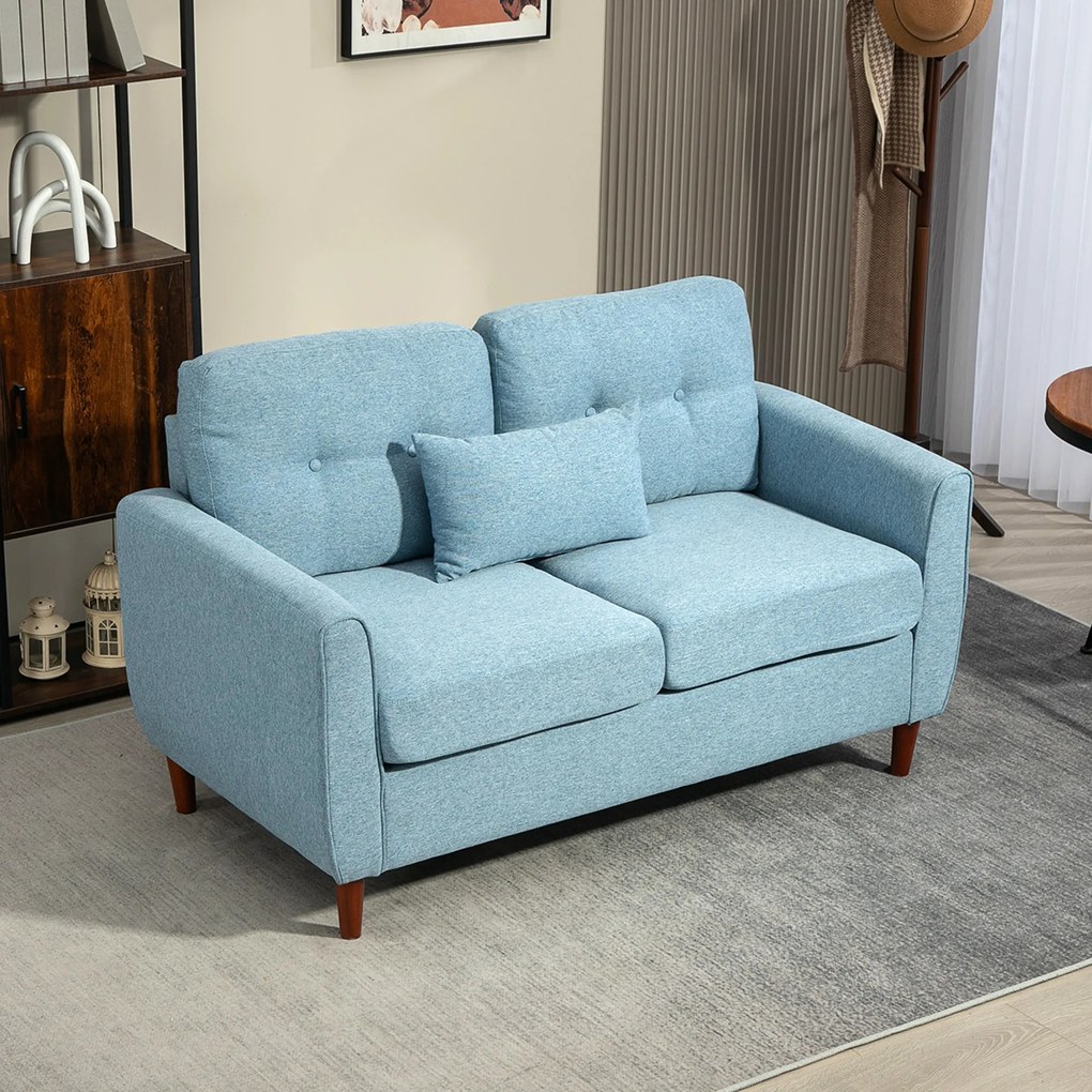Sofá de 2 Lugares para Sala com Apoio de Braços Almofadas e Assento Acolchoado Capa de Almofada Lavável 140x78x83 cm Azul Claro