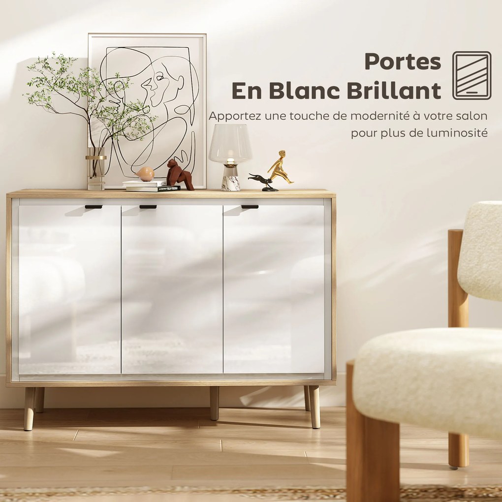 Aparador, móvel de arrumação com 3 portas 107 x 35 x 77 cm, prateleiras ajustáveis, , branco e cor carvalho