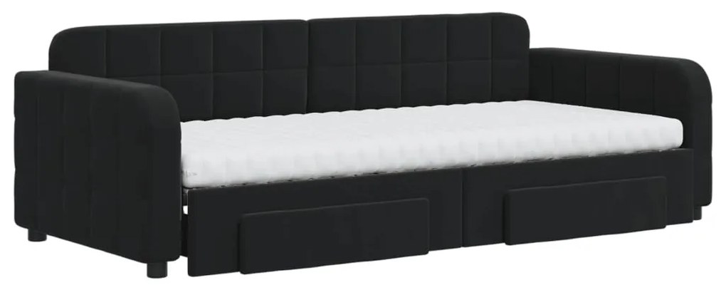 Sofá-cama com gavetão e gavetas 90x200 cm veludo preto