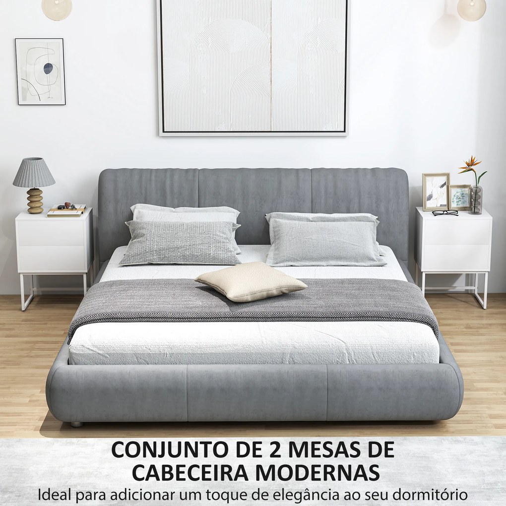 Conjunto de 2 Mesas de Cabeceira Estreitas Mesas de Cabeceira Quarto com 2 Gavetas Abertura por Pressão 40x30x55 cm Branco