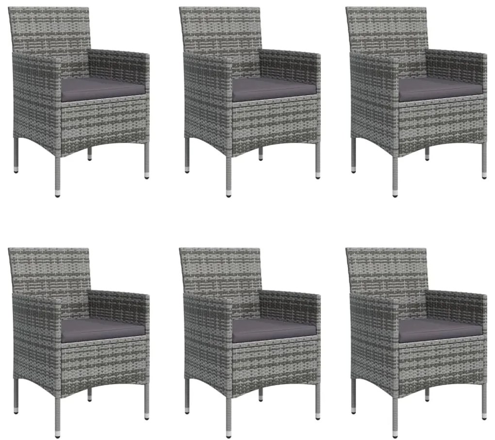 7 pcs conjunto de jantar p/ jardim c/ almofadões cinza e preto