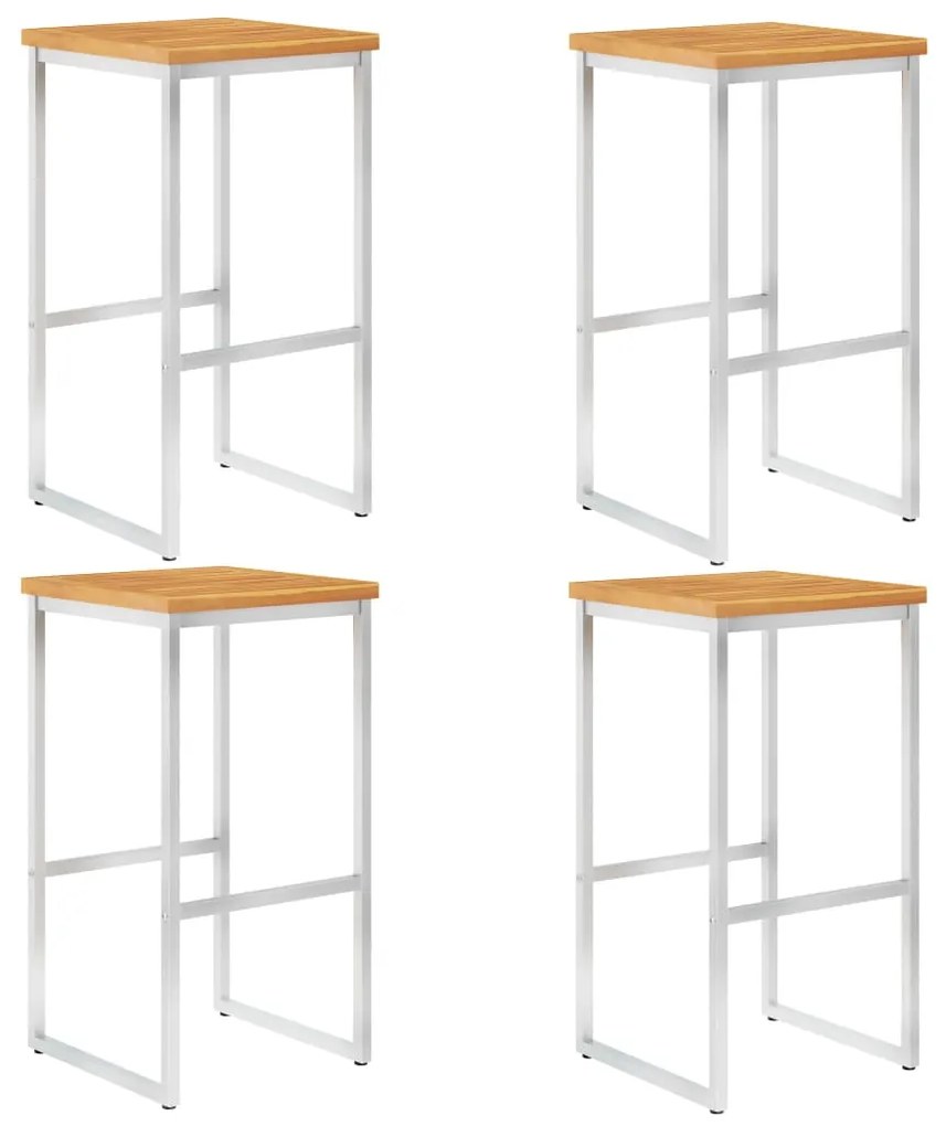 vidaXL Cadeiras de bar 4 pcs madeira acácia maciça e aço inoxidável