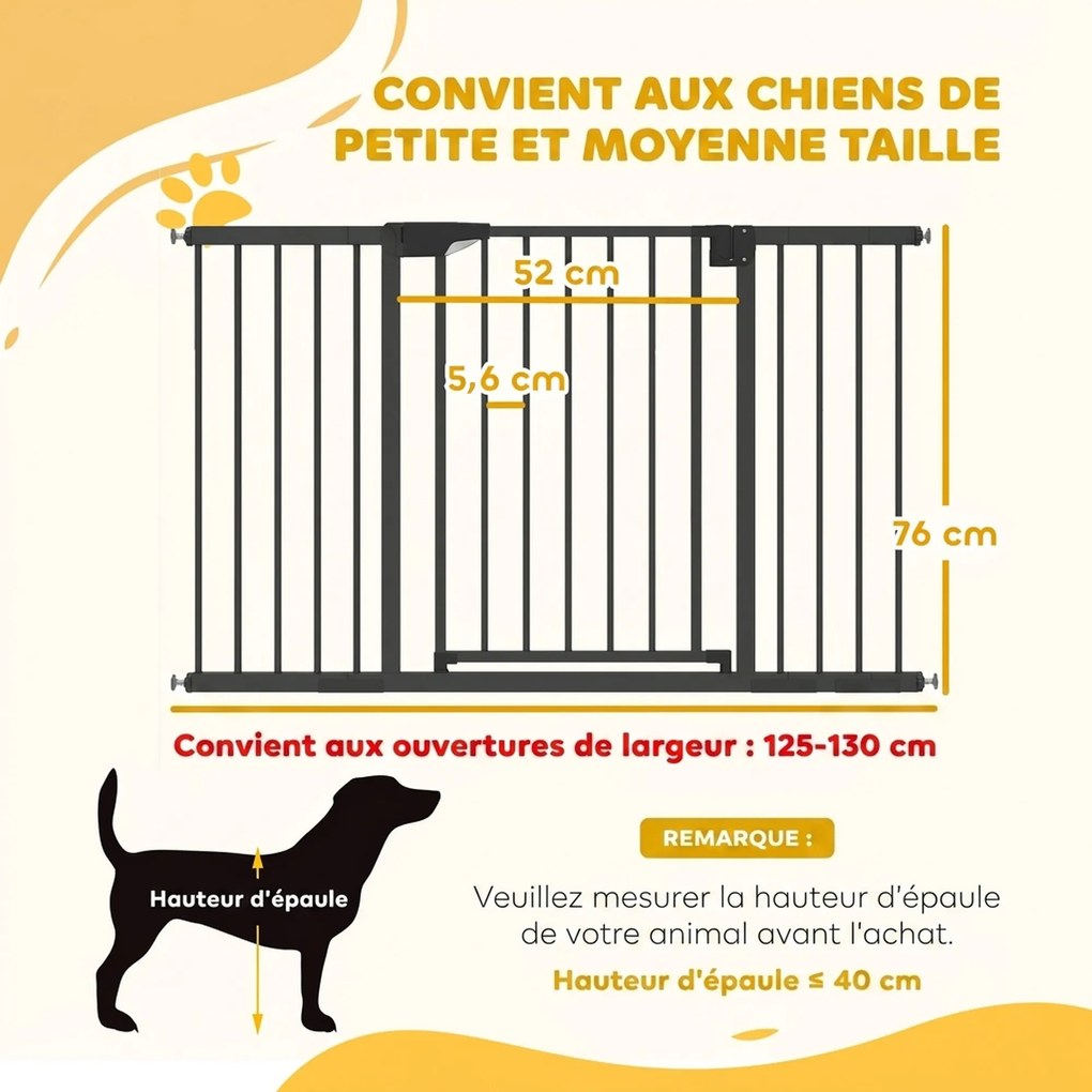 Barreira de Segurança para Bebés e Animais, 124 x 3 x 76 cm, Fixação por Pressão sem Perfuração, Preto