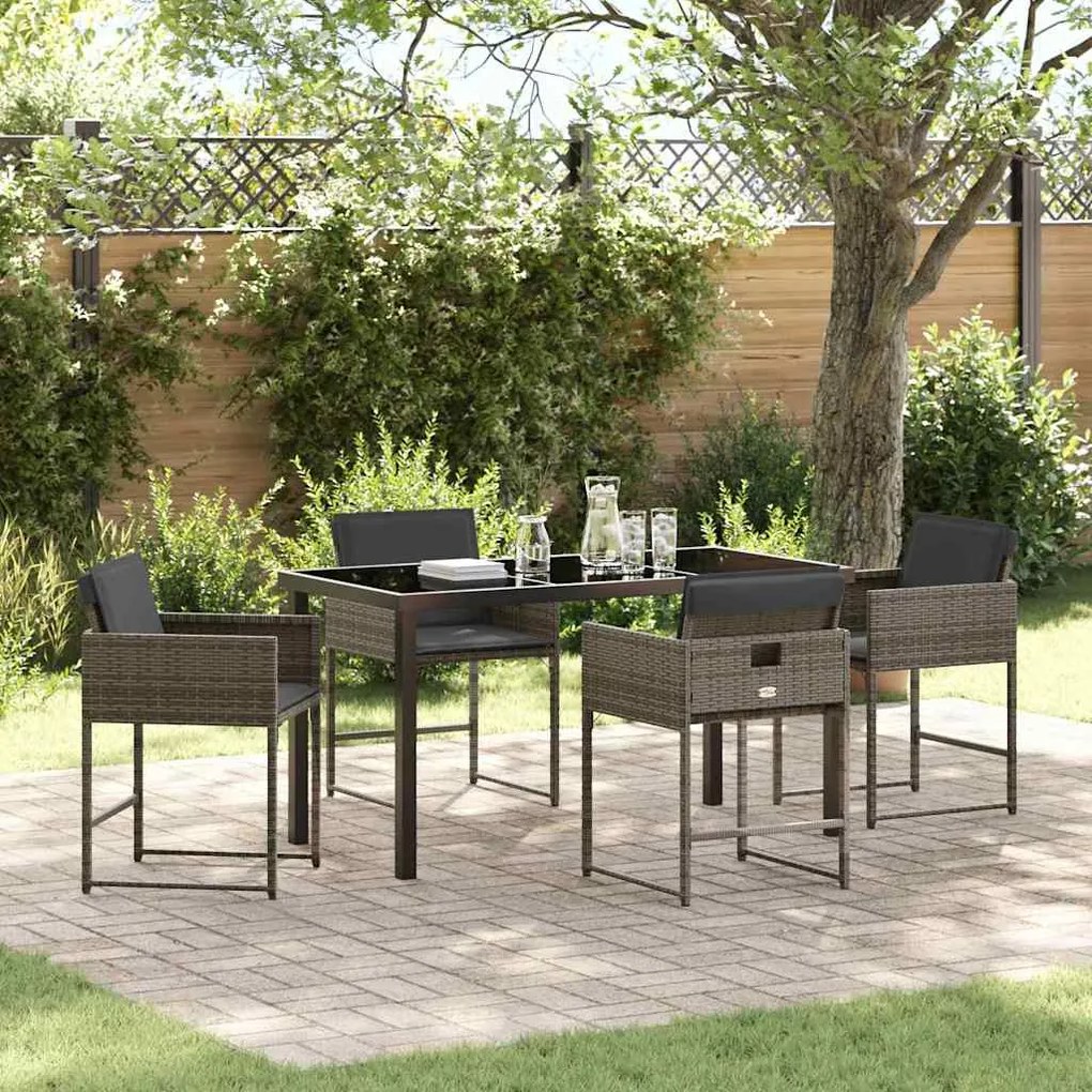 vidaXL Conjunto de Jantar de Jardim com 5 Peças e Almofadas Cinzas de Rattan Sintético