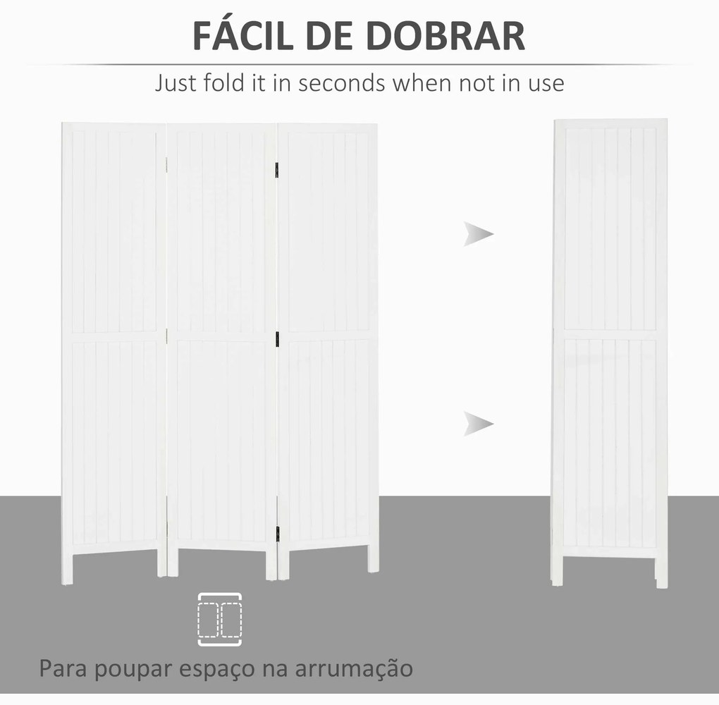 Biombo 3 Painéis Separador de Ambientes Dobrável 120x1,8x170 cm Painel de Privacidade Estilo Rústico Branco