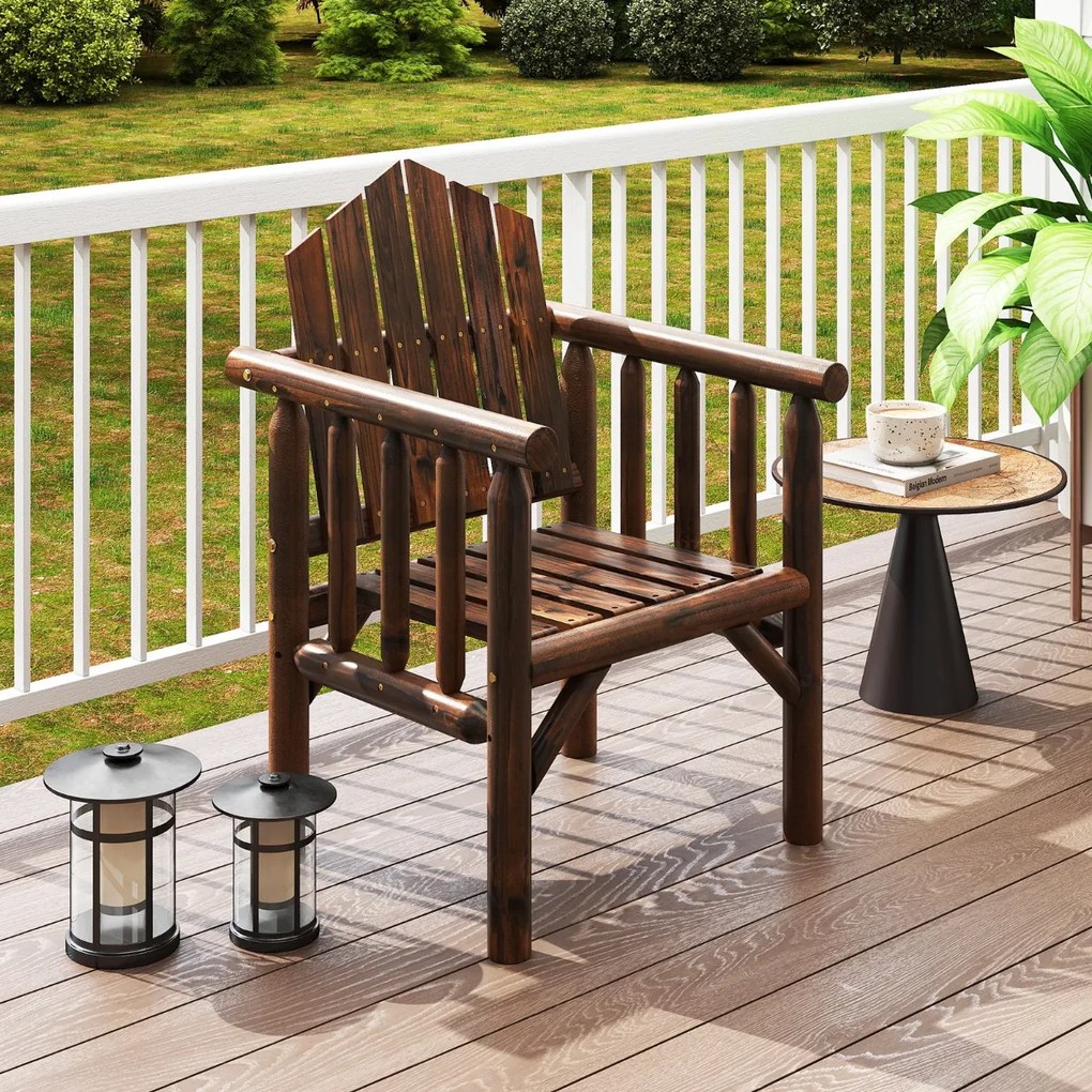 Cadeira de madeira para exteriores e para pátio com braços e encosto alto inclinado 66 cm x 62,5 cm x 98 cm castanho