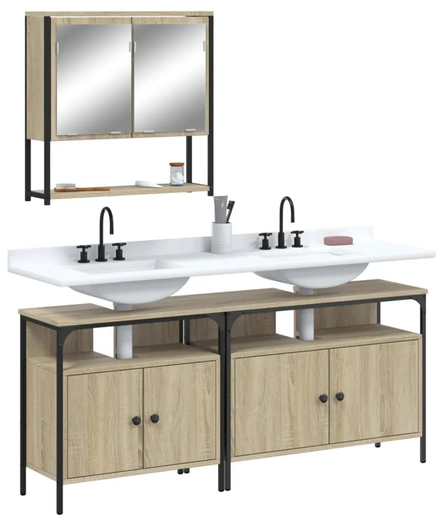 vidaXL 3 pcs conj. móveis casa banho derivados madeira carvalho sonoma