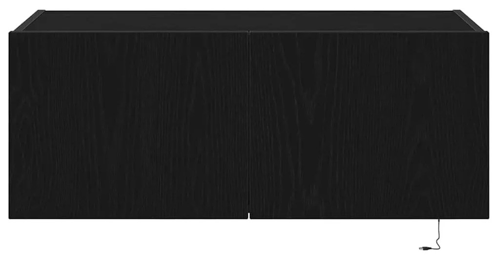 Estante de TV vidaXL com Luzes LED Preto Carvalho 80x35x31 cm