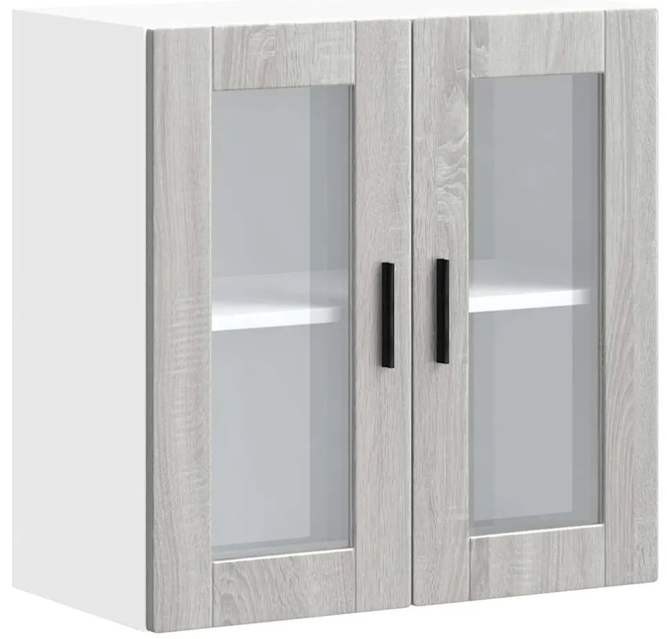 vidaXL Armário de parede de cozinha porta de vidro Porto cinza sonoma
