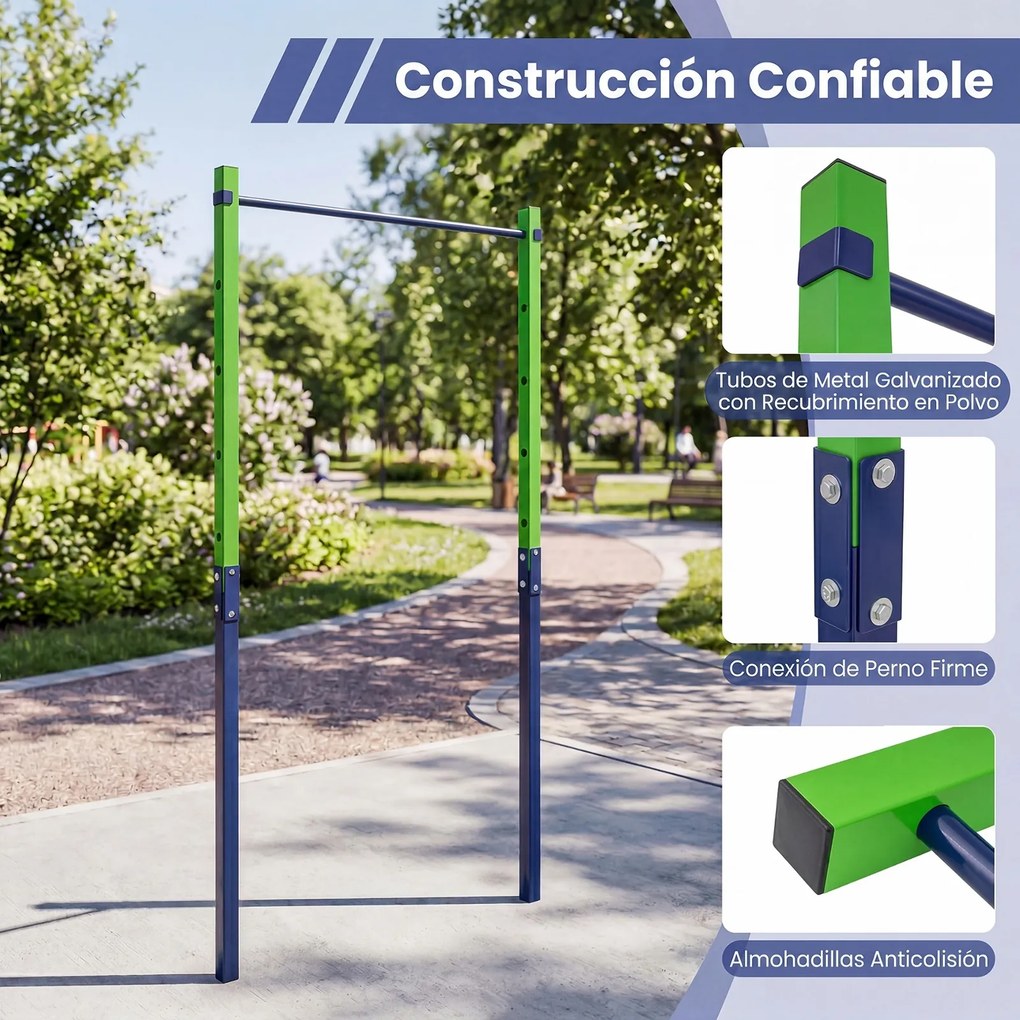 Barra de Elevações Exterior, 115 x 5 x 231,5 cm, Altura Regulável em 5 Posições, Verde