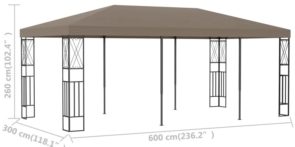 Gazebo 6x3 m tecido cinzento-acastanhado