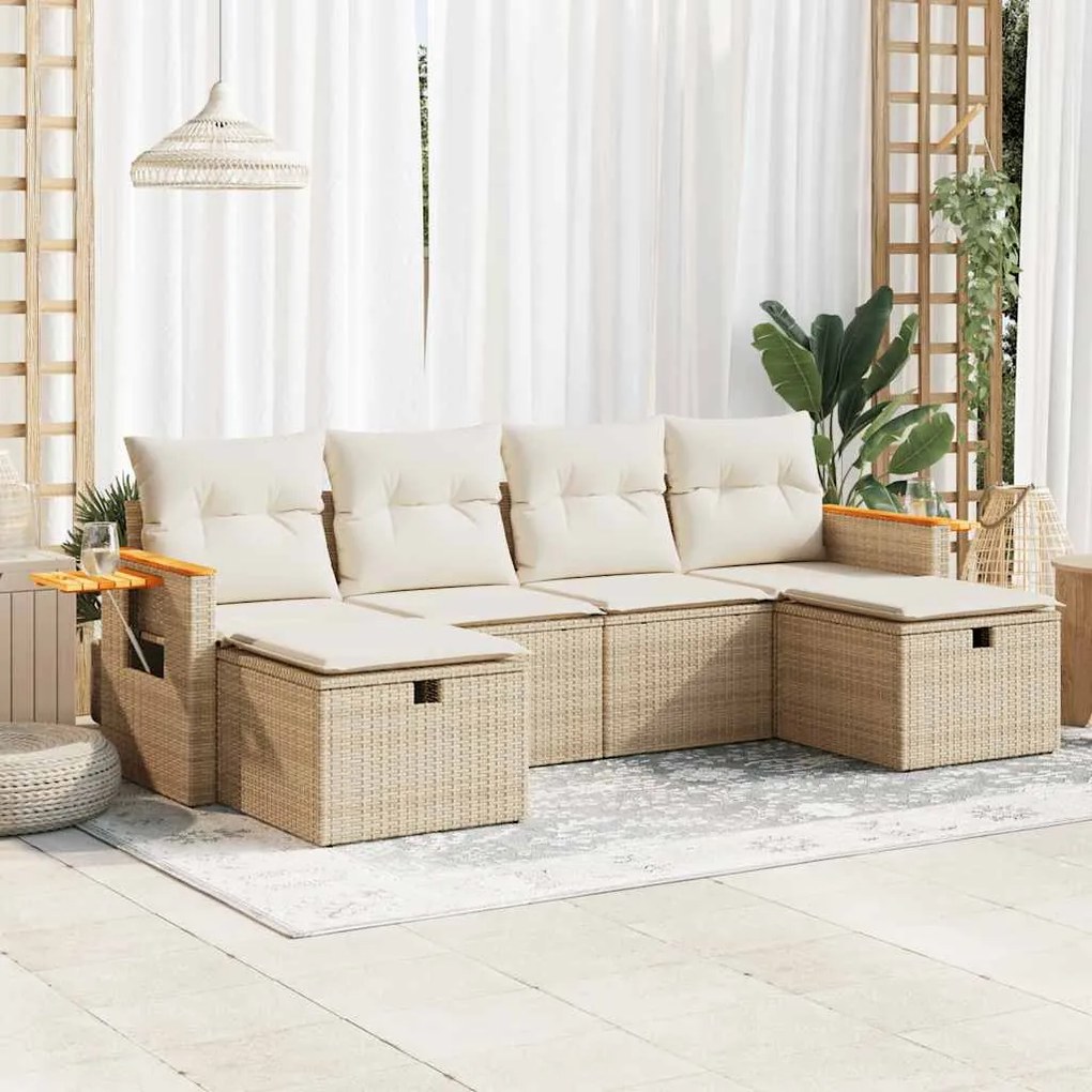 vidaXL 6 pcs conjunto de sofás p/ jardim com almofadões vime PE bege