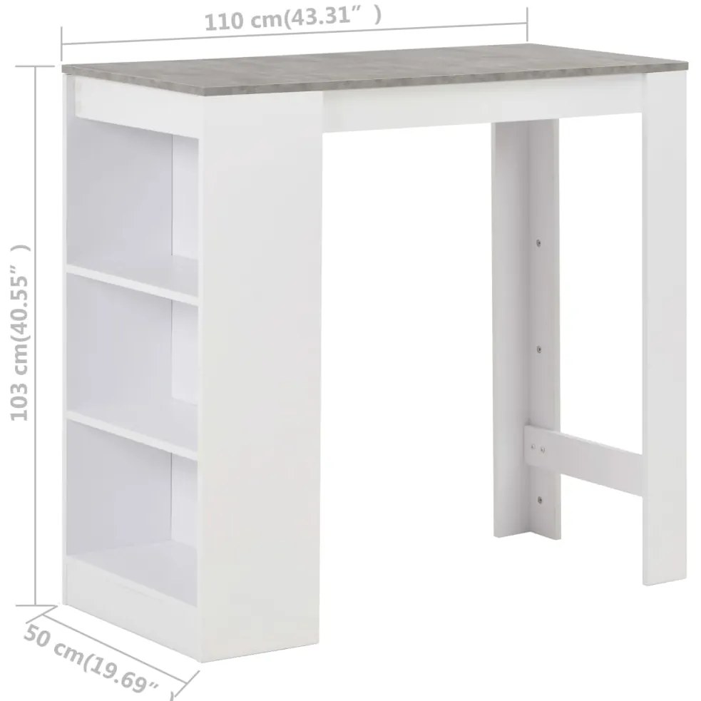 Mesa de bar com prateleira branco 110x50x103 cm