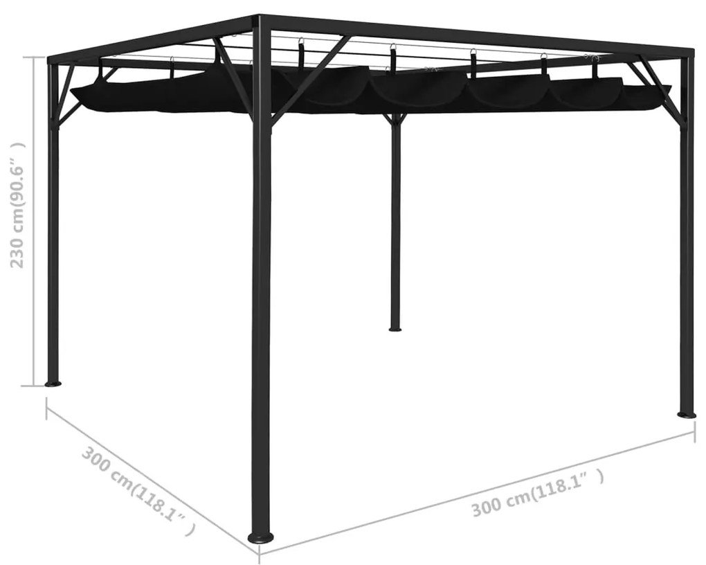 Gazebo de jardim com toldo retrátil 3x3 m antracite