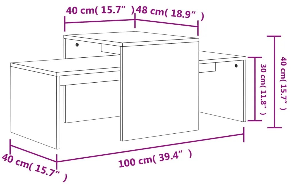 Conjunto mesas centro 100x48x40cm contraplacado cinza cimento