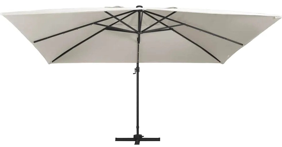 Guarda-sol cantilever luzes LED/poste alumínio 400x300 cm areia