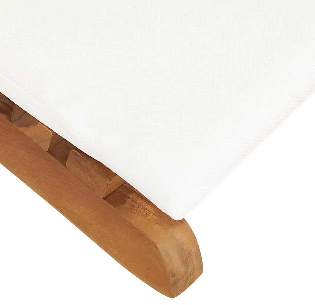 Espreguiçadeira dobrável c/ almofadão cor creme teca maciça