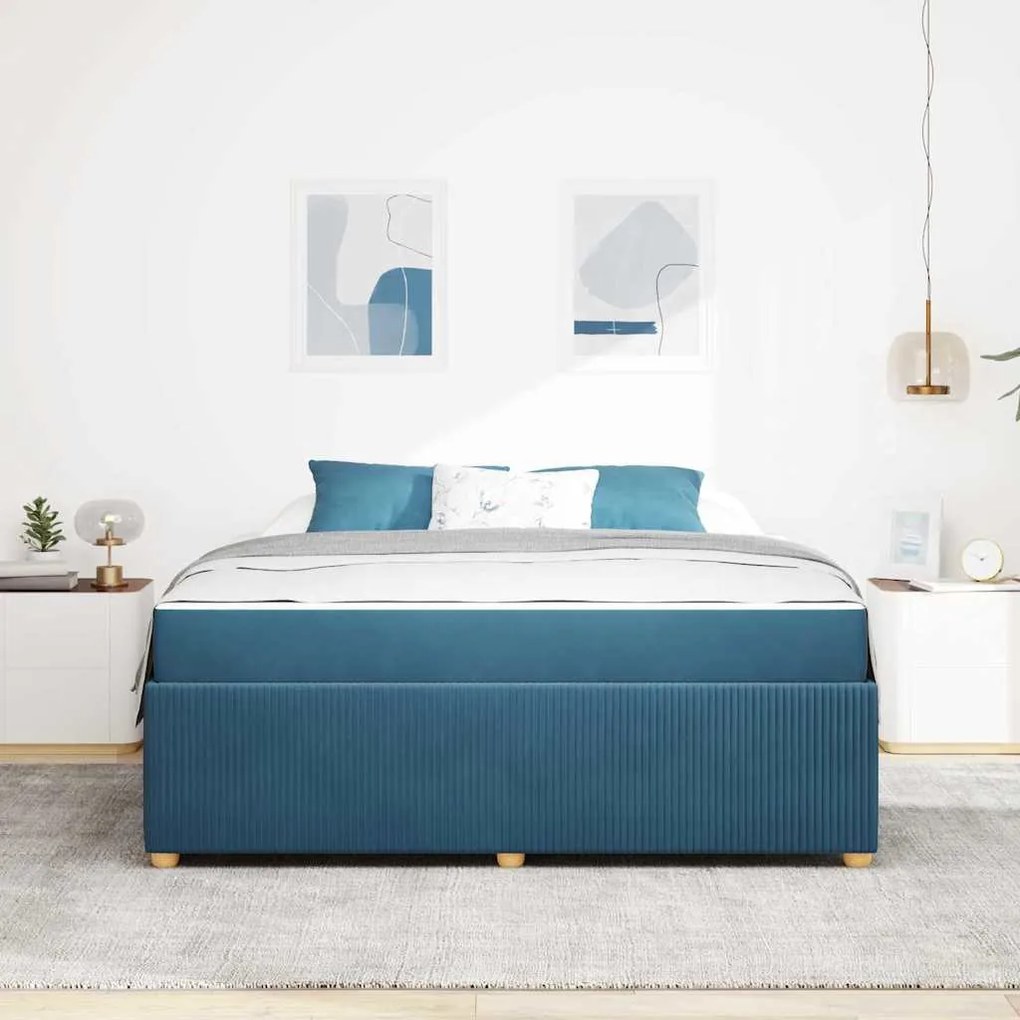 Estrutura de cama com colchão Outros Azul 180 x 200 cm Veludo