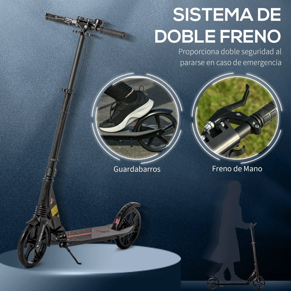 Trotinete Dobrável para Adultos e Crianças acima de 14 Anos Trotinete com Guiador com Altura Ajustável Rodas Grandes de 200mm Amortecedor e Freio Alum