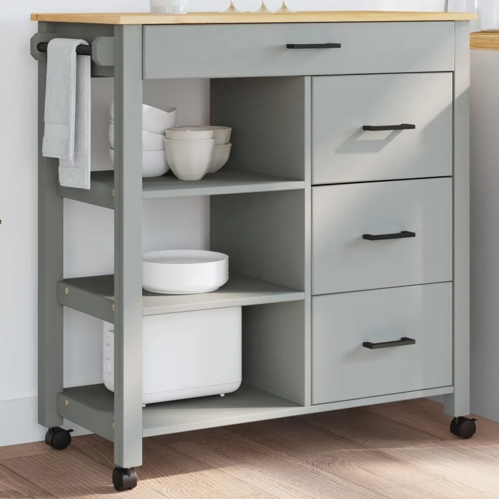 vidaXL Carrinho de cozinha MONZA 84x40x90 cm madeira de pinho maciça