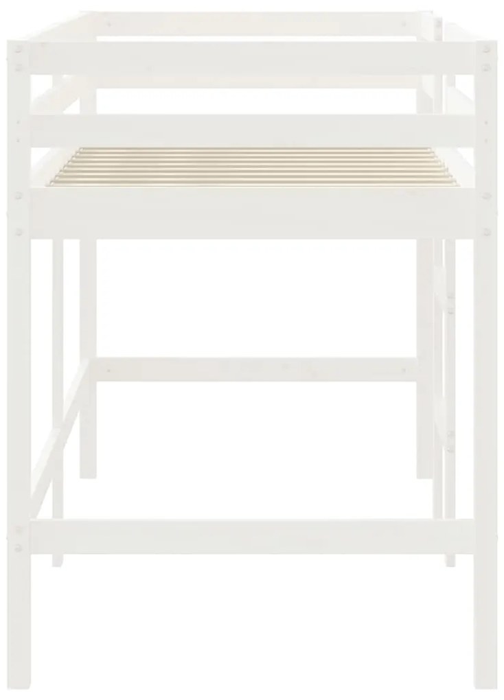 Cama alta p/ criança c/ escada 80x200 cm pinho maciço branco