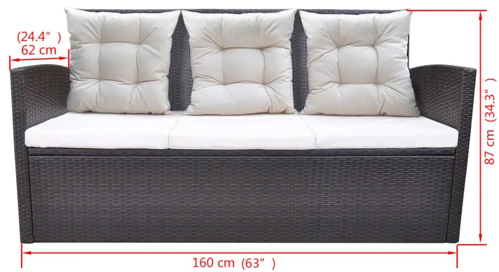 6 pcs conjunto jantar exterior com almofadões vime PE castanho