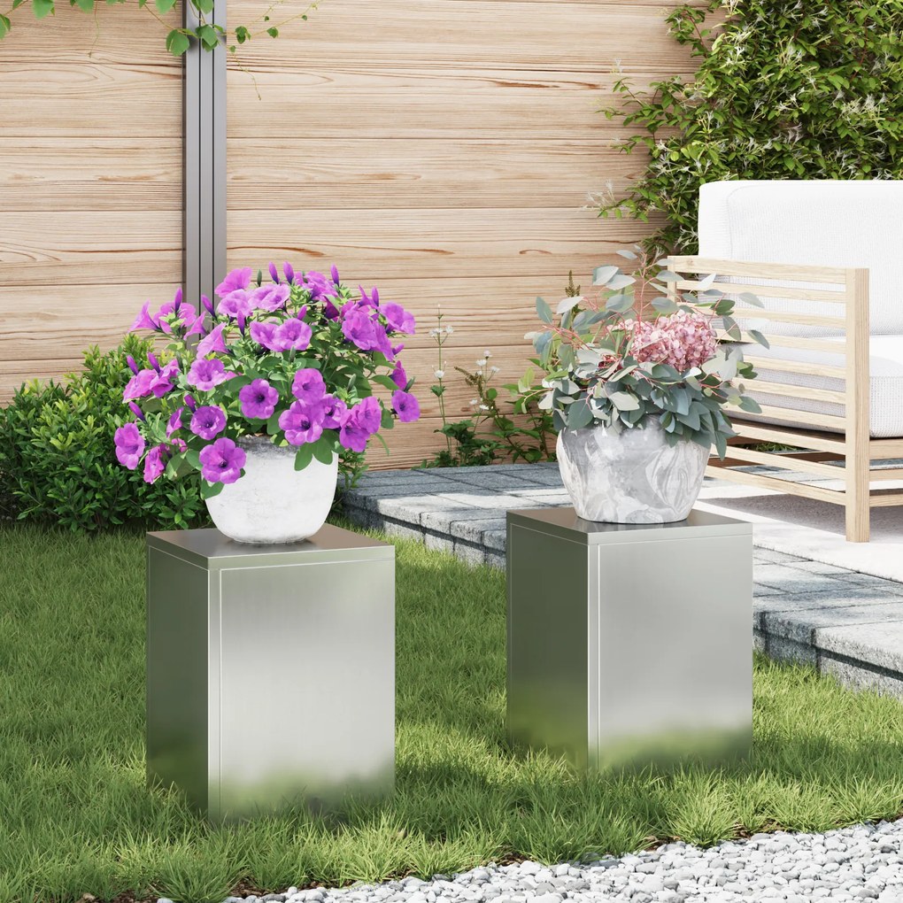 vidaXL Suportes para Plantas Externos Pilar 2 pcs 24x24x35 cm Aço Galvanizado