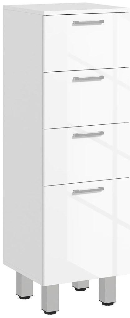 kleankin Móvel Auxiliar Casa de Banho Moderno Móvel de Armazenamento Casa de Banho com 4 Gavetas Anti-Tombo 30x30x93 cm Branco